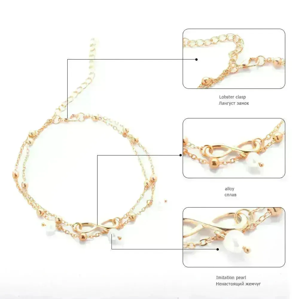 Women Gold and Silver Drop Chain Anklet