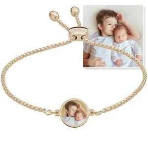 Women's Adjustable Round Photo Engraved Bracelet Jewelry