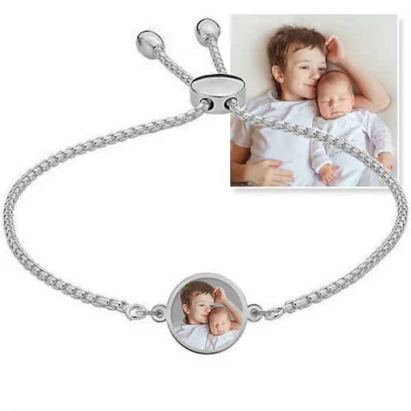 Women's Adjustable Round Photo Engraved Bracelet Jewelry