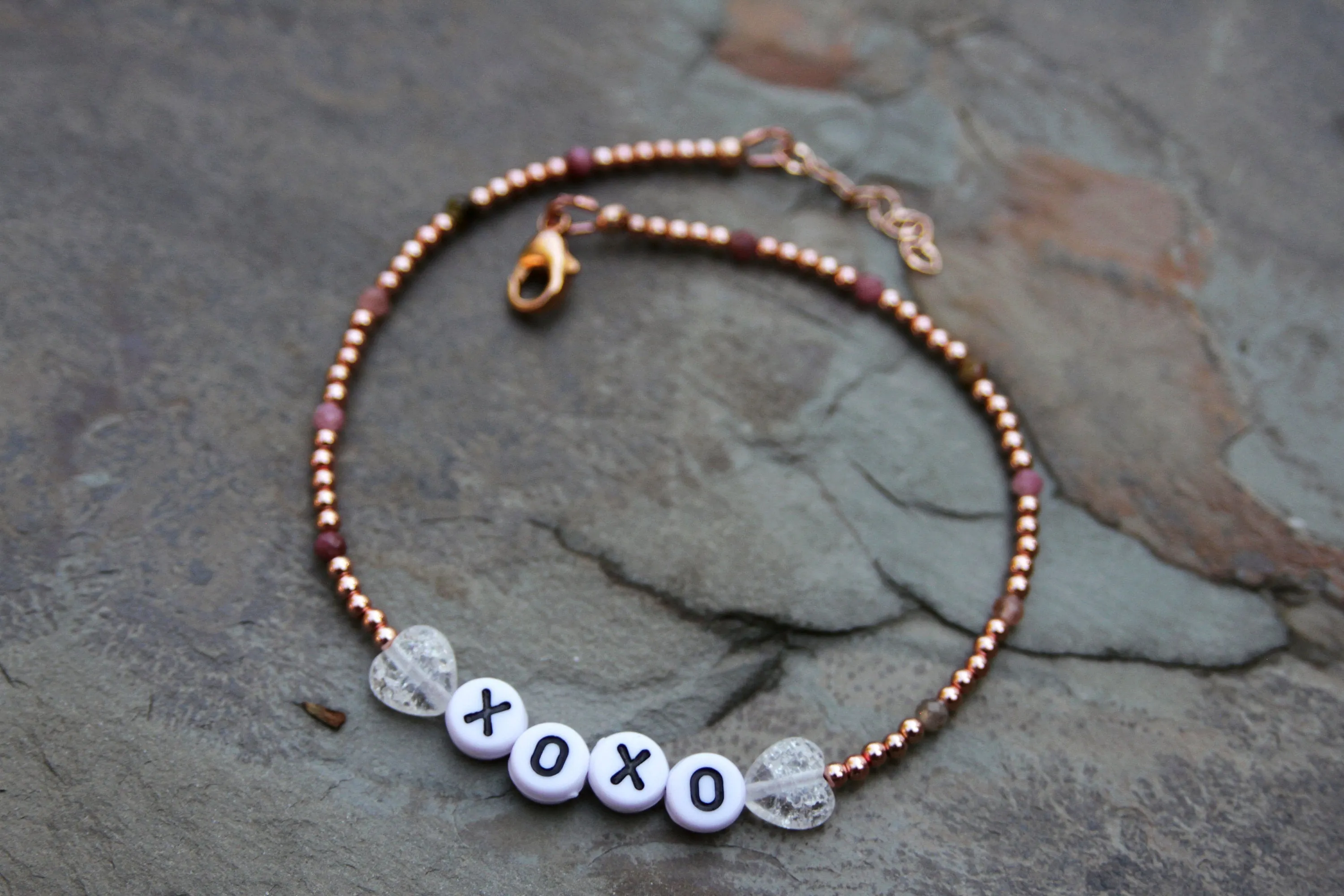 Women's Quartz & Tourmaline gemstone "XOXO" Anklet