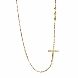 Yellow Diamond Sideways Cross Necklace