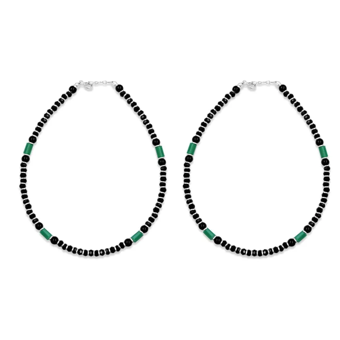 Zarkan 925 Silver Nazaria Anklet With High Quality Marcasite Stones & Green Beads