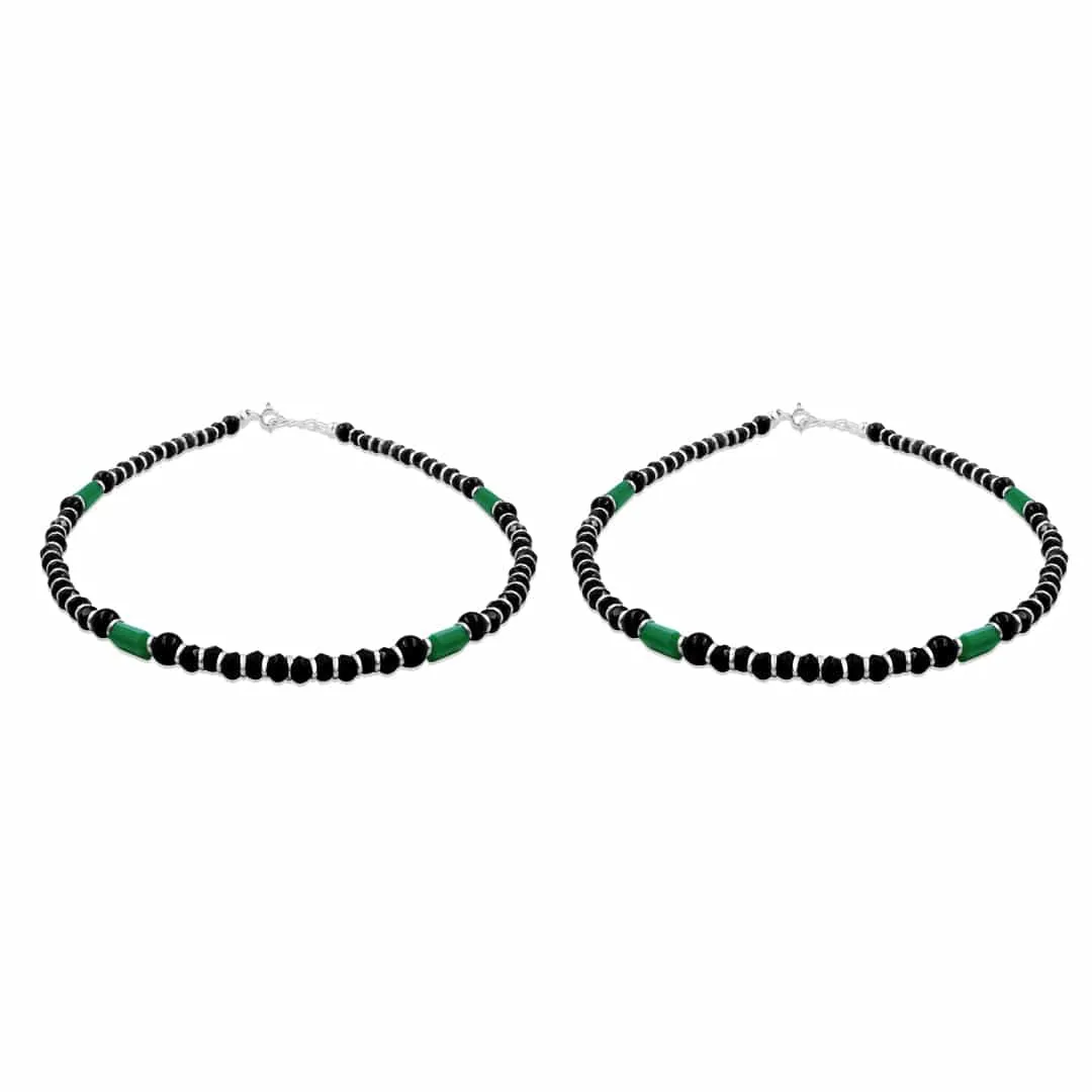 Zarkan 925 Silver Nazaria Anklet With High Quality Marcasite Stones & Green Beads