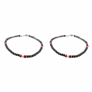 Zarkan 925 Silver Nazaria Anklet With High Quality Marcasite Stones & Red Beads