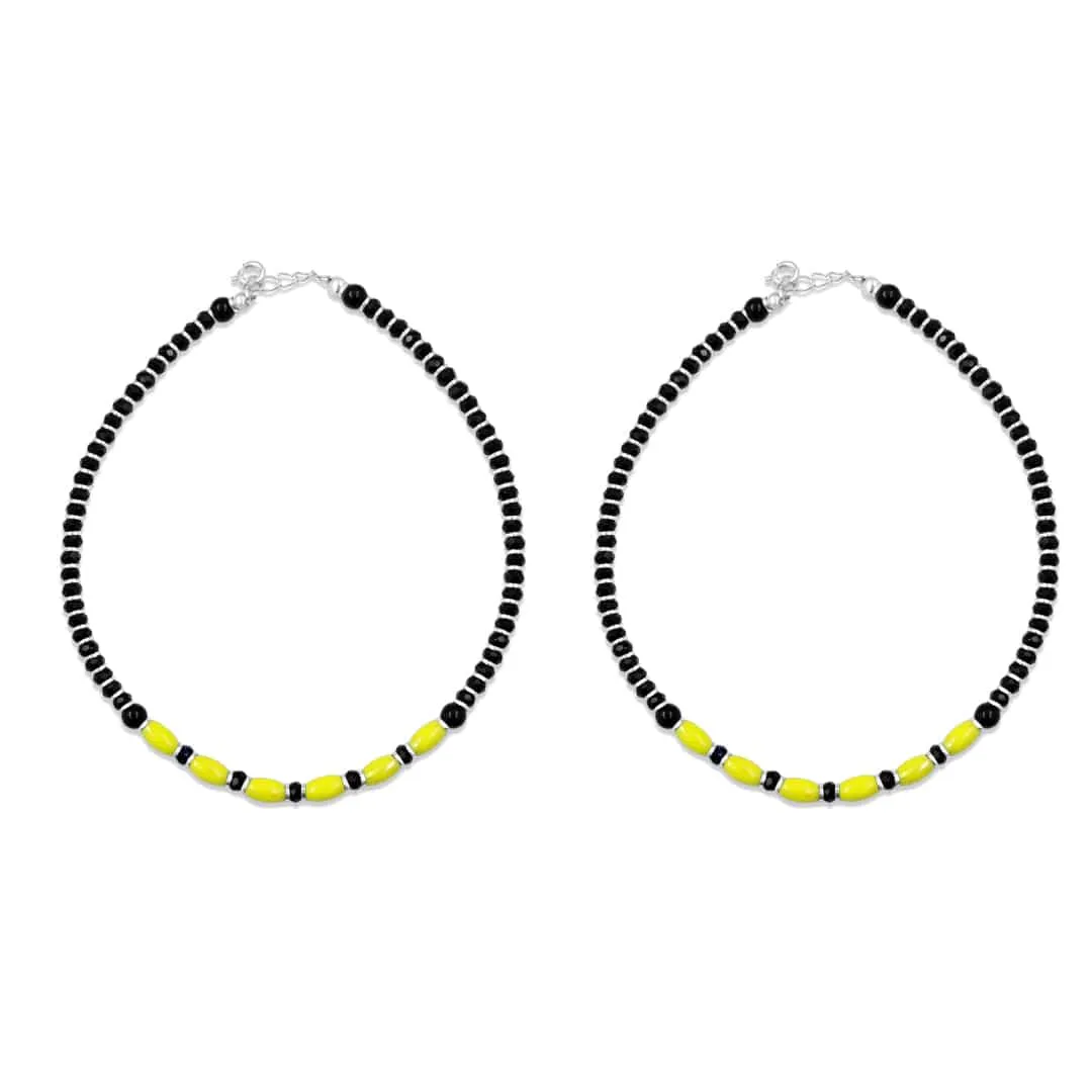 Zarkan 925 Silver Nazaria Anklet With Yellow Beads & Marcasite Stones