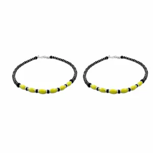 Zarkan 925 Silver Nazaria Anklet With Yellow Beads & Marcasite Stones